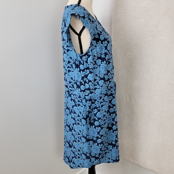 CAbi Women's Sz M Java Indigo Blue Floral Cap Sleeve Drawstring Waist Boho Dress - Picture 5 of 13